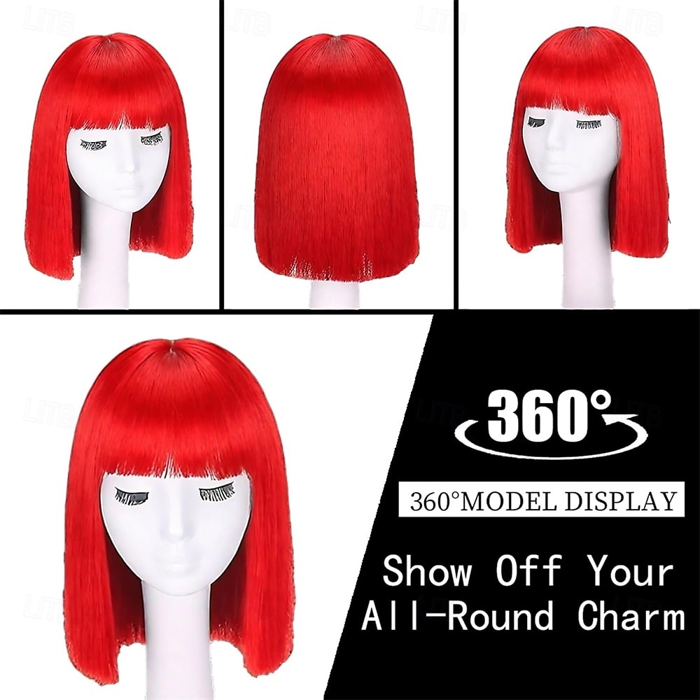Carnavalpruik 2026 Roze Rood Blauw Recht Bob Kort Synthetische festivalpruik Mardi Gras Parade Cosplay Kostuum Haar voor Dames 2026 - $21.99 –P4
