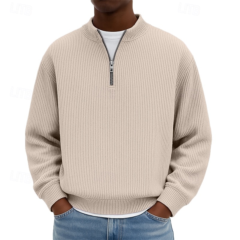 Men's Sweatshirt Corduroy Pullover Quarter Zip Sweatshirt Black Light Green Burgundy Navy Blue Dark Green Standing Collar Plain Textured Casual Daily Sports & Outdoor Streetwear Cool Sportswear 2026 - $24.99 –P4