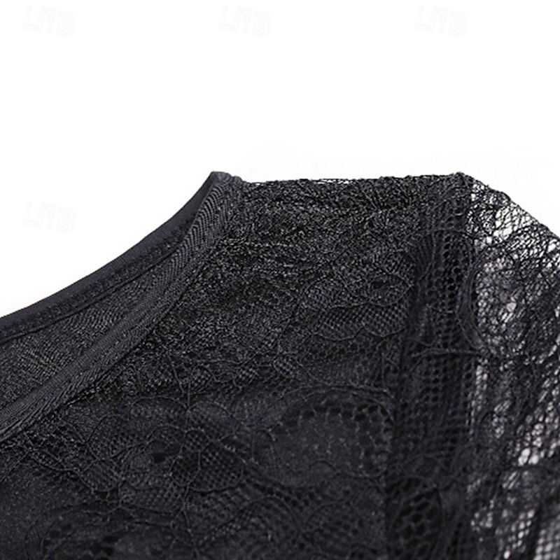 Abito da allenamento per ballo da sala da donna, elegante, nero, con maniche in pizzo, scollo a barca, valzer, tango, rumba moderna del 2026 a $161.99 –P6