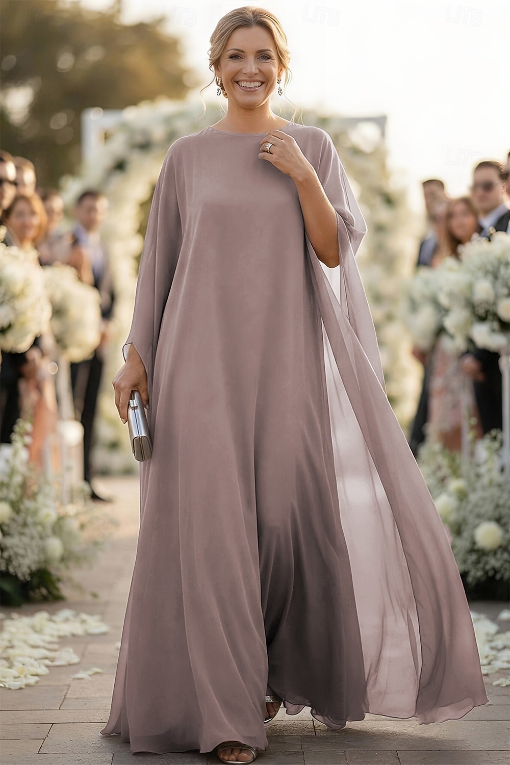 A-Linie Schlauchkleid Bodenlang Kleid für Hochzeitsgäste Abendkleid Brautmutterkleid Langarm U-Boot-Ausschnitt Elegant Formeller Abend Chiffon mit Einfarbig 2026 - $149.99 –P1