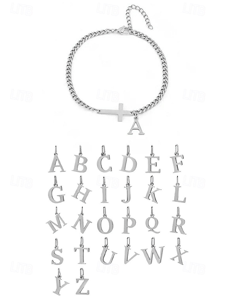 Tobillera personalizada para mujer en acero inoxidable con dijes de letras del alfabeto, diseño de cruz y letras, ideal como regalo de Navidad. Disponible en 26 letras. 2026 - $7.99 –P9