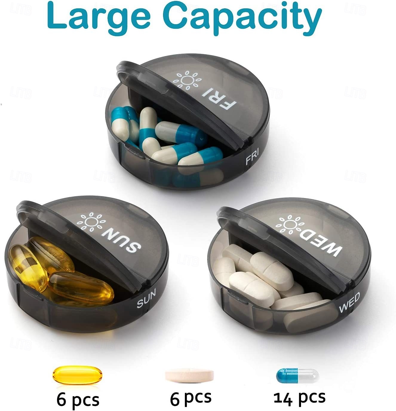 Pastillero semanal con estuche de piel sintética - Caja para medicamentos de 7 días, recordatorio de medicación dos veces al día, compartimentos etiquetados (lunes a viernes), lavable &Apto para uso 2026 - $19.99 –P12