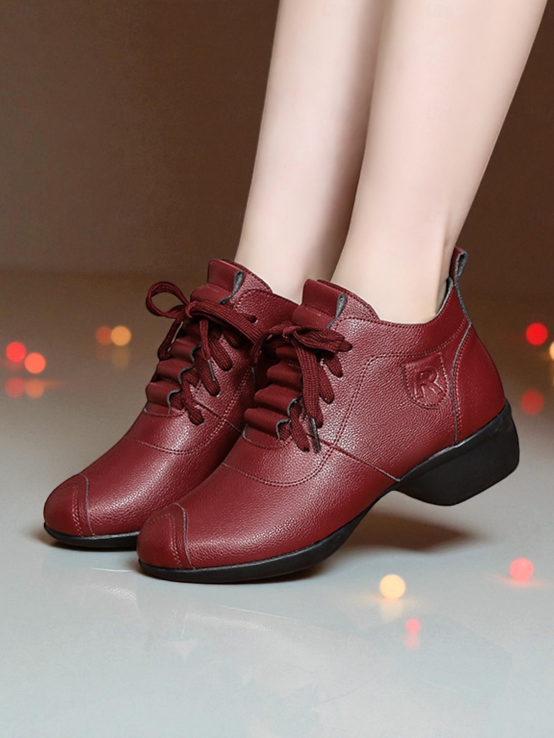 Zapatos de baile de piel color burdeos para mujer: cómodos tacones con cordones para la práctica de bailes de salón, latinos y jazz. 2026 - $46.99 –P6