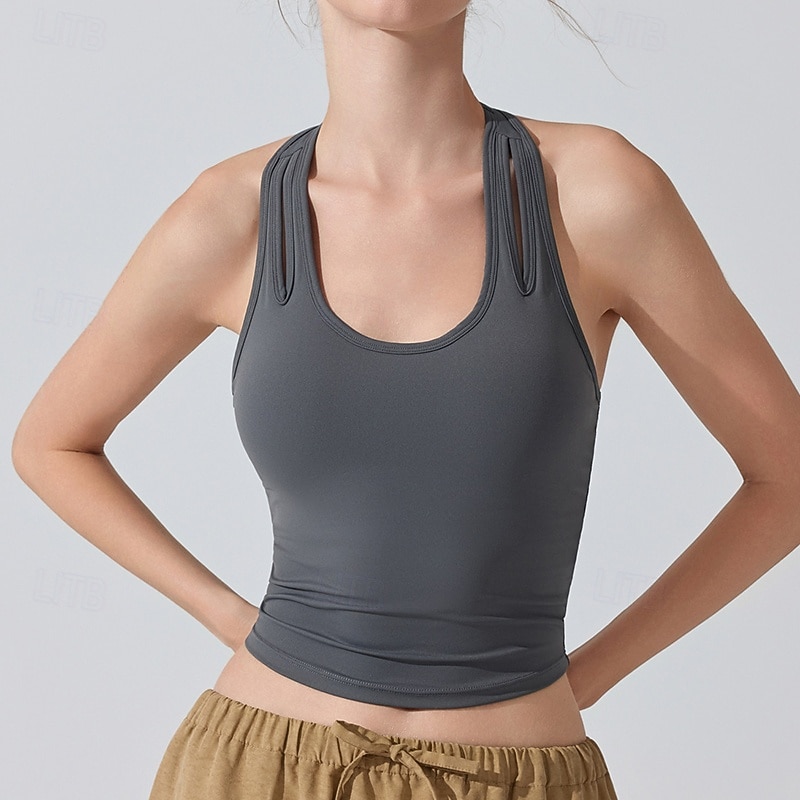 Γυναικεία Μονόχρωμο Αμάνικο τοπ Αθλητική μπλούζα Ενσωματωμένο σουτιέν Προστασία UV Γρήγορο Στέγνωμα Ελαστικό Αναπνέει Τέννις Αθλητικά Τρέξιμο Μπολύζες Μαύρο Λευκό Βυσσινί Ρούχα τένις 2026 - $20.99 –P10