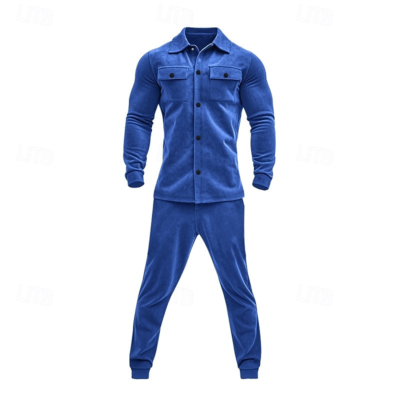 Bărbați Hanorca Trening Set de ținute Rever Zilnic În aer liber Sport Cordon Butonul sus Buzunar Simplu Bleumarin Poliester Îmbrăcăminte de Sport  Modă Șic Stradă Primăvară 2026 - $49.99 –P4