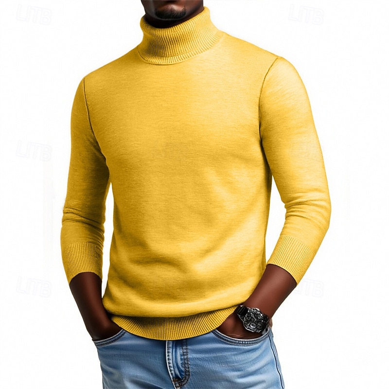 Homens Suéter Pulôver suéter Suéter de malha Estriado Tricotar Tops regulares Tricotado Tecido Gola Alta Moda Roupa de rua Casual Roupa Diária Roupa Outono Inverno Camelo Vinho S M L de 2026 por $28.99 –P1