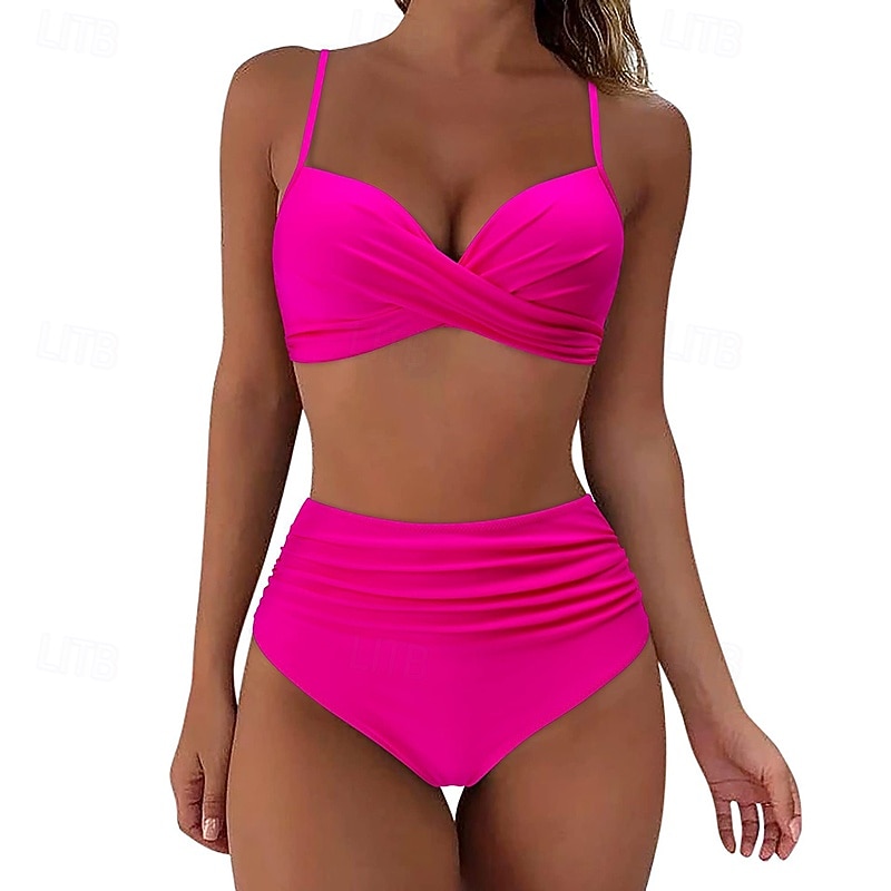 בגדי ריקוד נשים בגד ים מקומט סטים של ביקיני בגדי ים אחיד בגדי ים ורוד בהיר שחור נושם ללא שרוולים - גלישה חוף שחייה קיץ 2026 - $20.99 –P6