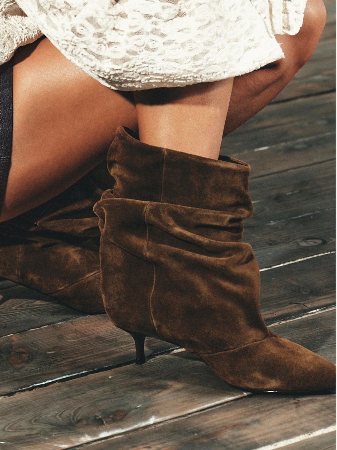 Women's Brown Suede Slouchy Heeled Boots - Pointed Toe, Elegant Slouch Design for Casual and Evening Wear 2026 - $69.99 –P4