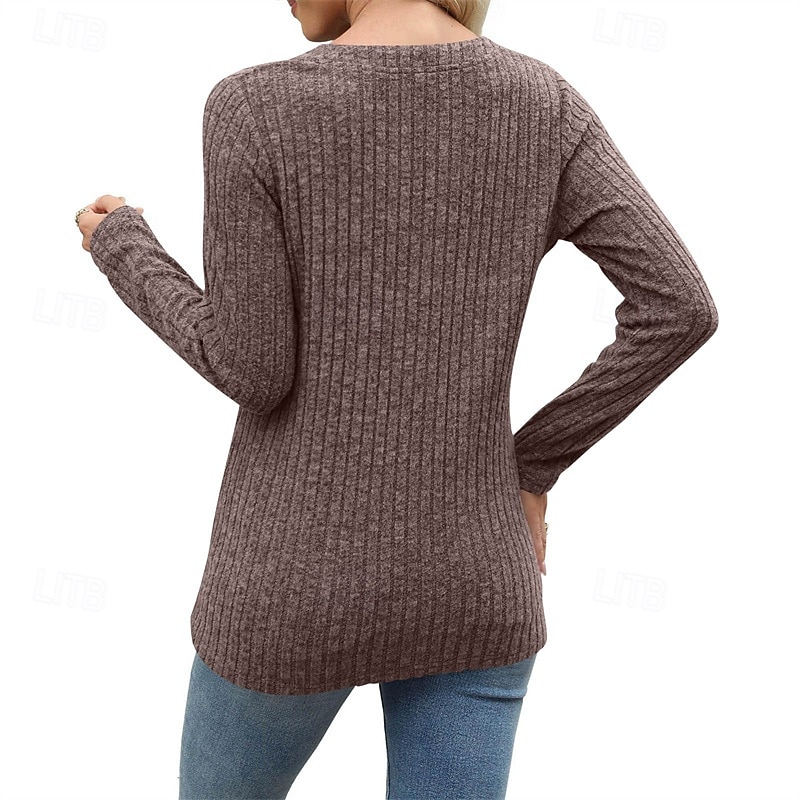 Damskie Podkoszulek Koszulka Guziki Jednokolorowe Elegancki Klasyczny Codzienny Długi rękaw W serek Zwykłe topy Codzienny Wyjściowe Weekend Czarny Zieleń wojskowa Czerwony Brązowy Khaki Wiosna Jesień 2026 - $10.99 –P5