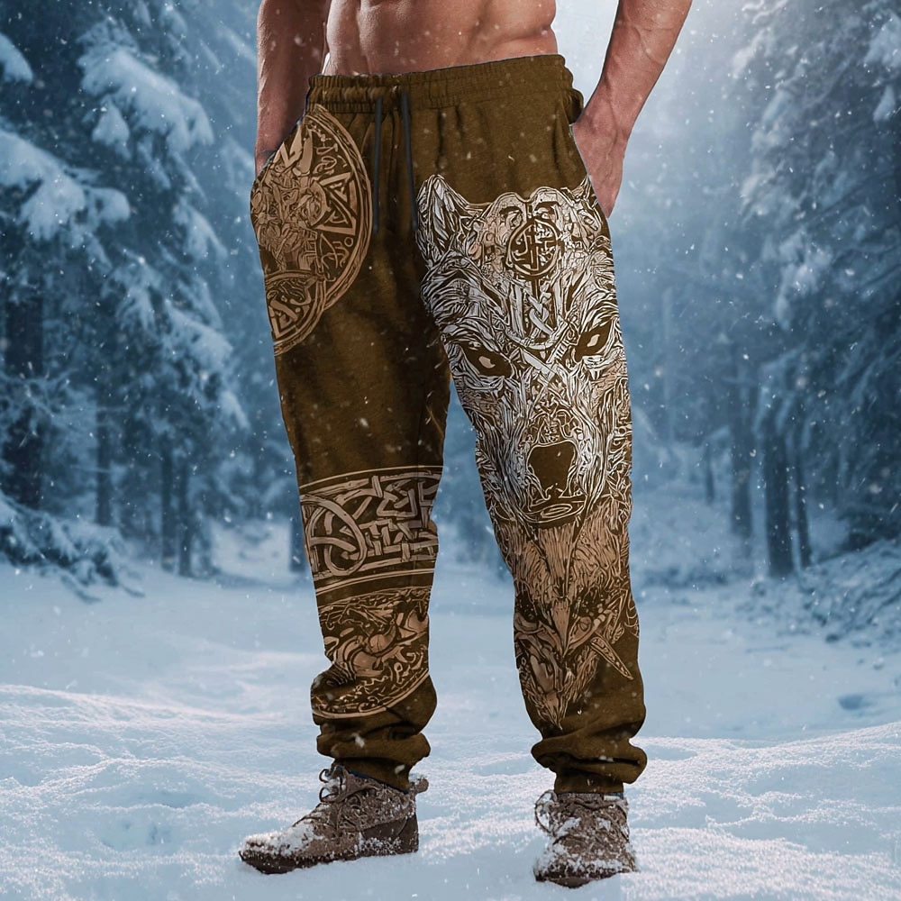 Miesten Susi Viikinki Kelttiläinen taide Veryttelyhousut Jogger Housut Keskivyötärö Kiristysnyöri joustava vyötärö Vintage retro ulko- Retkeily ja vaellus Metsästys Urheilulliset collegehousut 2026 - $15.99 –P2