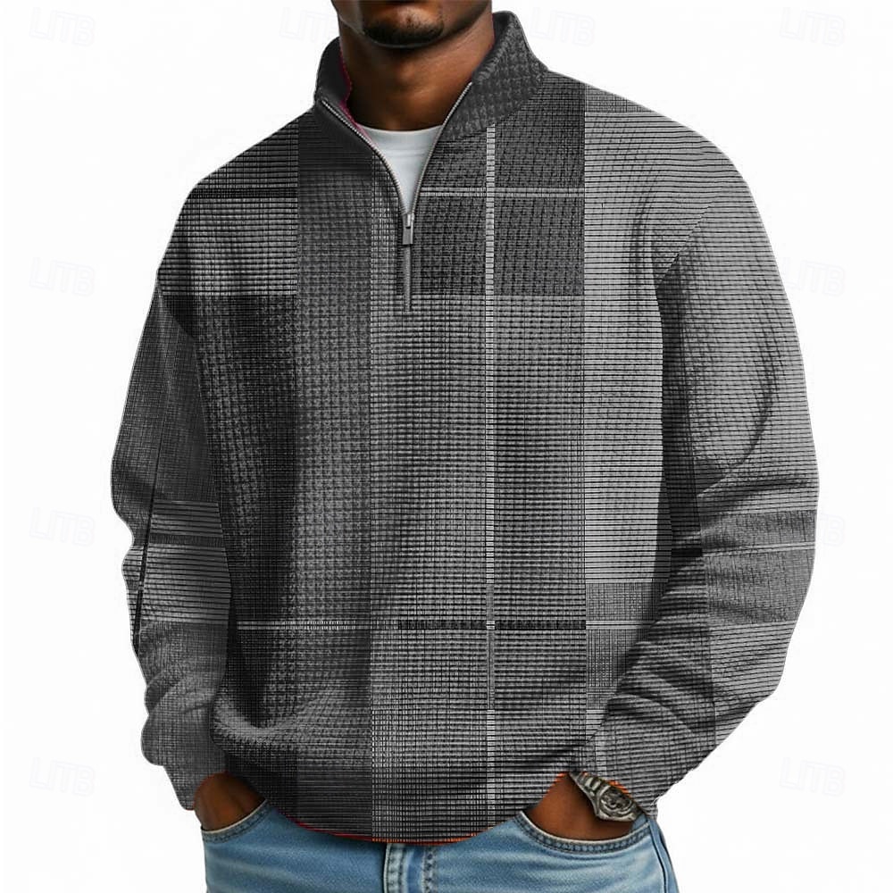 Per uomo Geometrico Plaid Nido d'ape Felpa Moda Quotidiano Classico Casual Collo alla coreana Zip a un quarto All'aperto Casa Ufficio Lavoro Giallo Viola Arancione Grigio Con zip Autunno Inverno del 2026 a $28.99 –P4