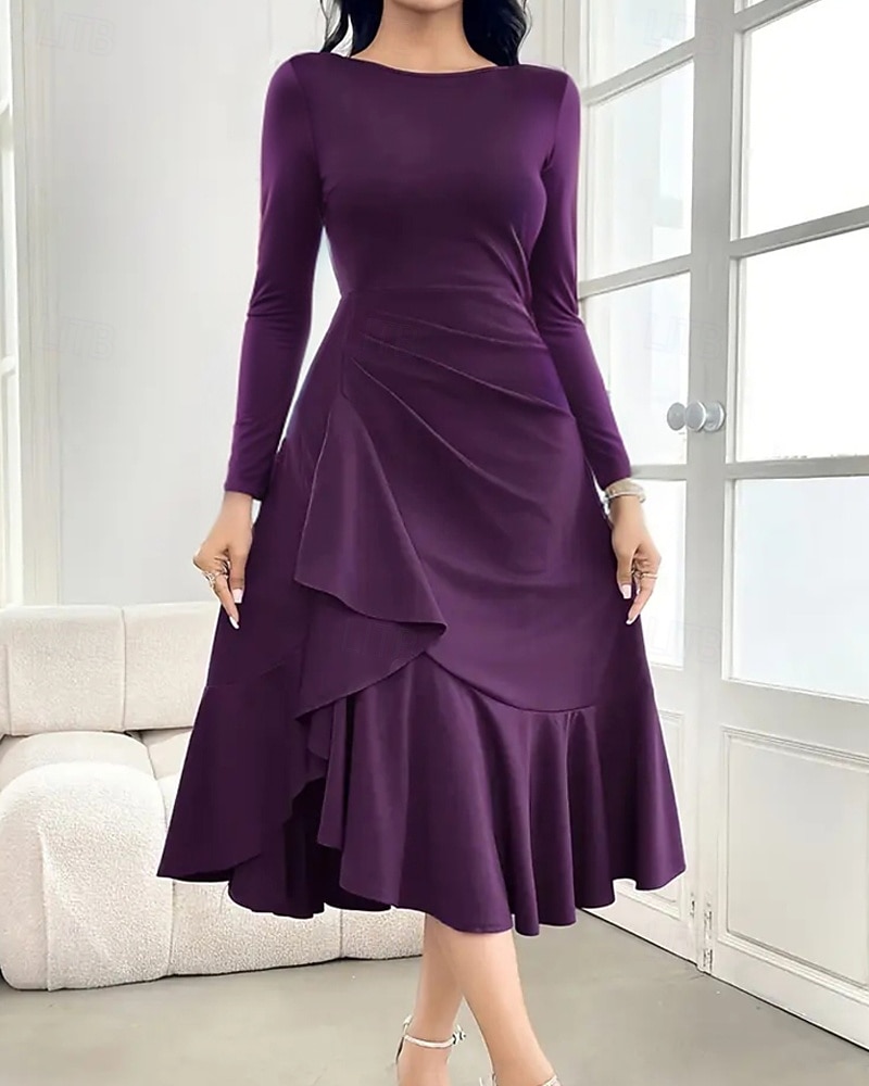 Women's Midi Dress Party Dress Cocktail Dress Elegant Modern Evening Party Party Cocktail Party Regular Fit Plain Long Sleeve Crew Neck Purple Spring Fall 2026 - $27.99 –P1