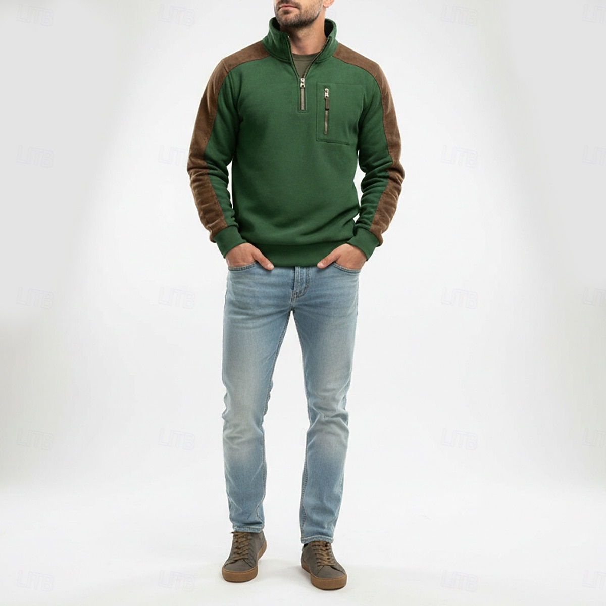 Men's Hoodie Wine Navy Blue Green Khaki High Neck Half Zip Color Block Pocket Color Block Casual Daily Vintage Casual Fall Winter Clothing Apparel Hoodies Sweatshirts  2026 - $34.99 –P2