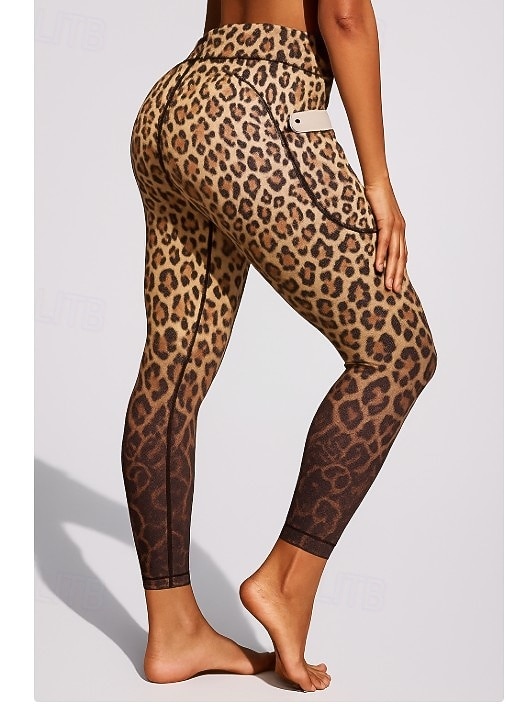 Damskie legginsy do pilatesu Spodnie fitness Legginsy casualowe Kieszenie Opłata skarbowa Niejednolita całość Pilates Siłownia Trening w siłowni Majtki Rajstopy Getry Panterka Wzorzyste Zwierzęta 2026 - $20.99 –P4