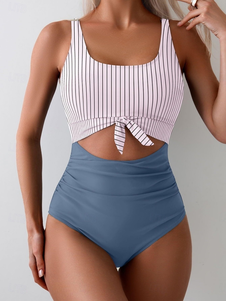Damen Einteiler Badeanzug Sexy Cutout Monokini Bauchkontrolle Hohe Taille Slim Rückenfrei Urlaub Strandbekleidung Polka Dot Farbblock U-Ausschnitt Ärmellose Bademode 2026 - $25.99 –P10
