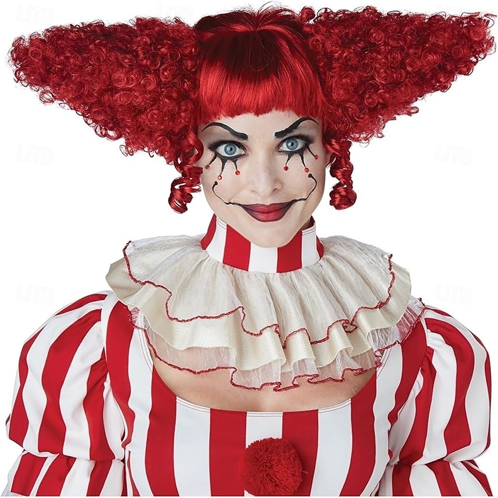 Carnavalpruik 2026 Rood Gekruld Gemiddelde Lengte Synthetische festivalpruik Mardi Gras Parade Cosplay Kostuum Haar voor Dames 2026 - QAR 113.61 –P1