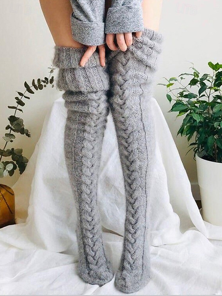 Women's Acrylic Knit Over-the-Knee Socks - Soft, Warm, Perfect for Christmas, Available in Multiple Sizes 2026 - BHD 6.92 –P2