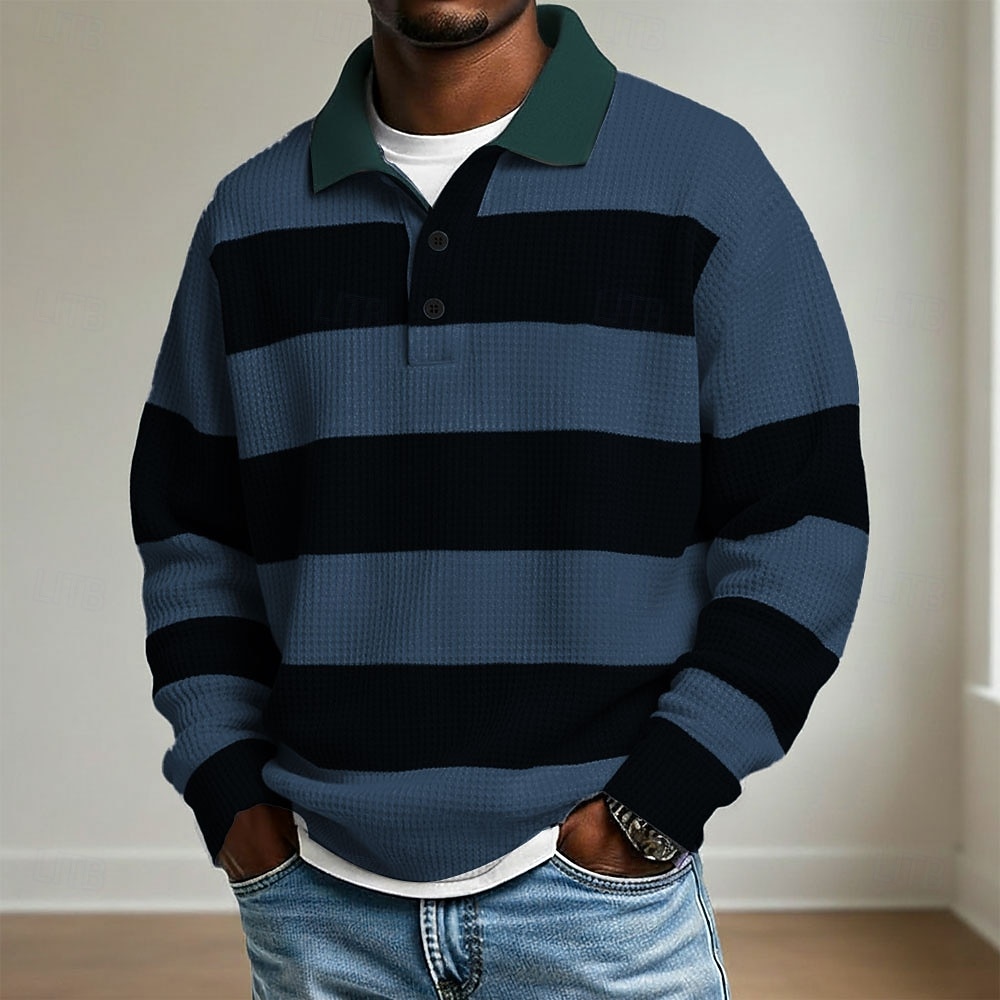 Homme Rayures horizontales Polo Polo de rugby Polos de Rugby manche longue Polos Revers Vêtements de sport Occasionnel École Athleisure Tenue quotidienne Impression 3D Printemps Automne Hiver Bleu de 2026 ? $28.99 –P3