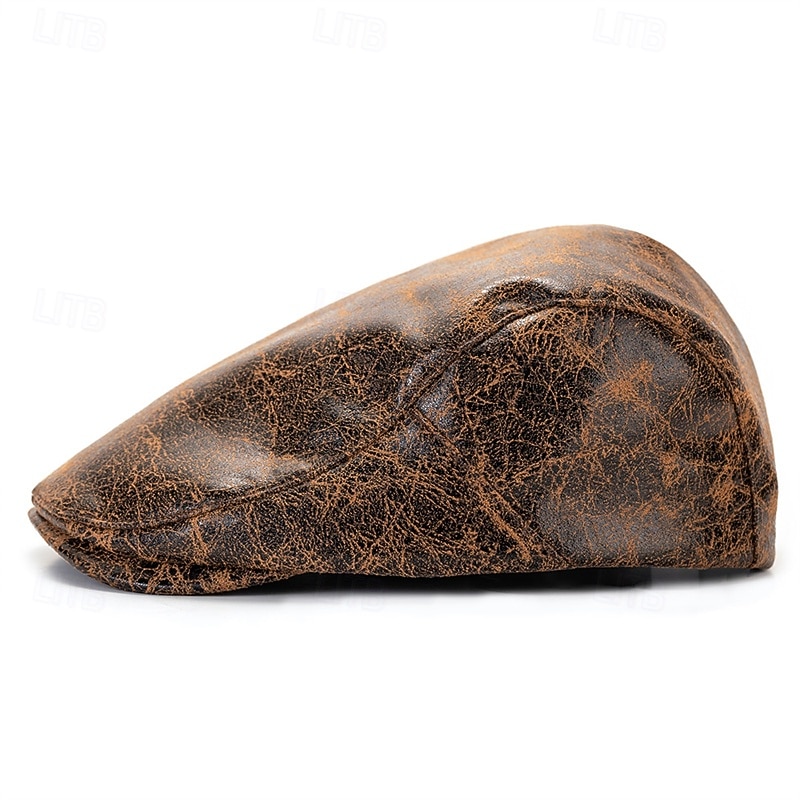Men's Flat Cap Ascot Hat Newsboy Hat Black Coffee PU Leather Fashion Casual Street Daily Plain Adjustable Sunscreen Breathable 2026 - $11.49 –P3