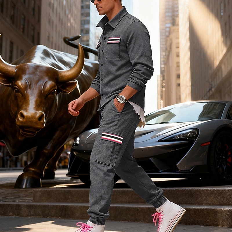 Ανδρικά Πουλόβερ Φόρμα Σετ ρούχων Jachetă Πέτο ΕΞΩΤΕΡΙΚΟΥ ΧΩΡΟΥ Καθημερινά Αθλητικά Κορδόνι Κουμπί επάνω Τσέπη Ταινία Μαύρο Ρουμπίνι Καφέ Πολυεστέρας Ρούχα Γυμναστικής Μοντέρνα Κομψό στυλ street 2026 - $55.99 –P12