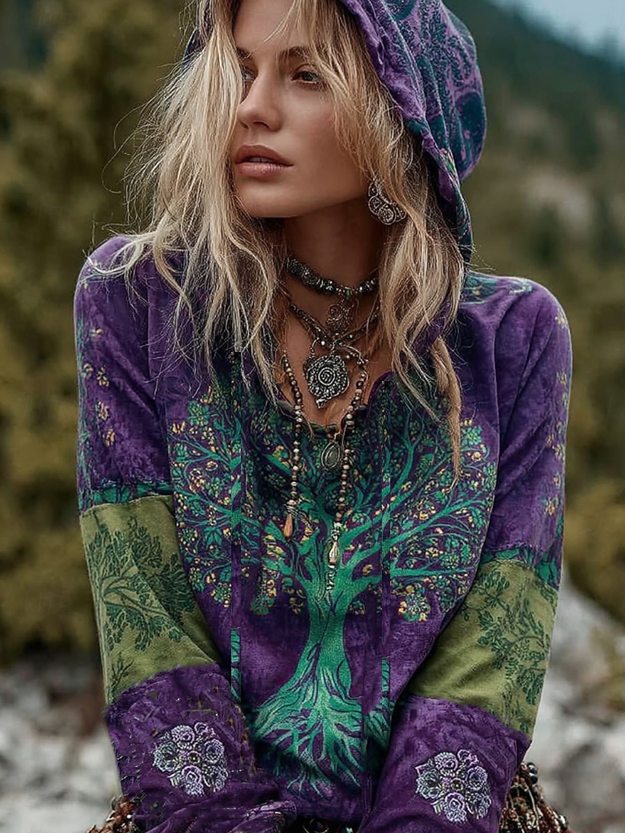 Per donna Felpa con cappuccio Patchwork Stampato Tasca Frontale Grafico Paisley Vintage Casual Boho Manica Lunga Con Cappuccio Top Regolari Streetwear Abbigliamento Quotidiano Viola chiaro Viola Cachi del 2026 a $28.99 –P3