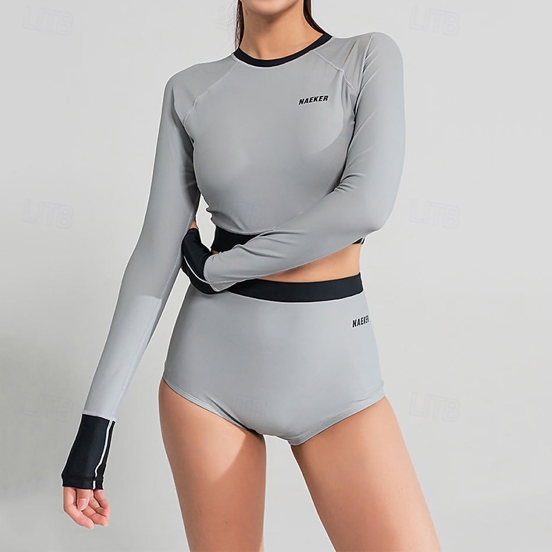 Women's 2 Piece Rash Guard Tankini Swimsuits Surfing Shirt Solid Colored UPF50+ Breathable Long Sleeve Diving Suit Surfing Canoeing Snorkeling Spring 2026 - $52.99 –P2