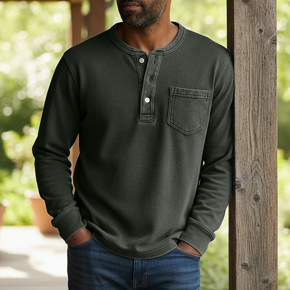 SoftFade™ Herr Henley Skjorta 100% Bomull Syra Tvättad Skjorta T-shirt Tee Lång Ärmar Vintage Fast Retro Vintage Avslappnad Vintage Stil Garment Dyed Blekt Henley Avslappnad Vår Höst Rosa Lila Henley 2026 - $31.99 –P12