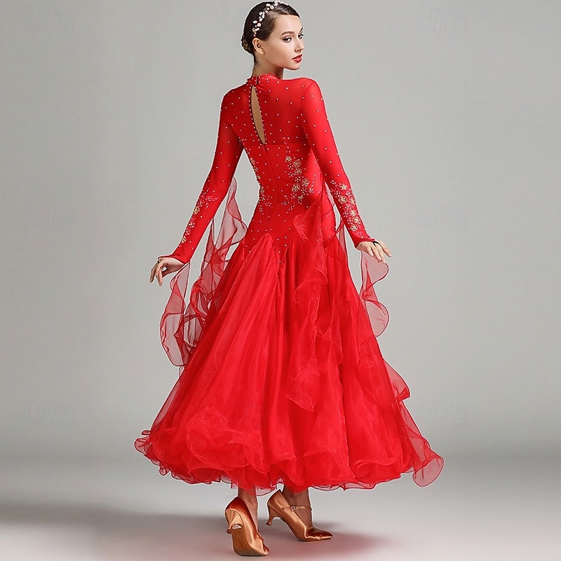 Женское элегантное платье для бальных танцев бирюзового цвета, украшенное стразами, с высоким воротником, для вальса, танго, румбы, современного танца, для выступлений на соревнованиях 2026 - $190.99 –P8