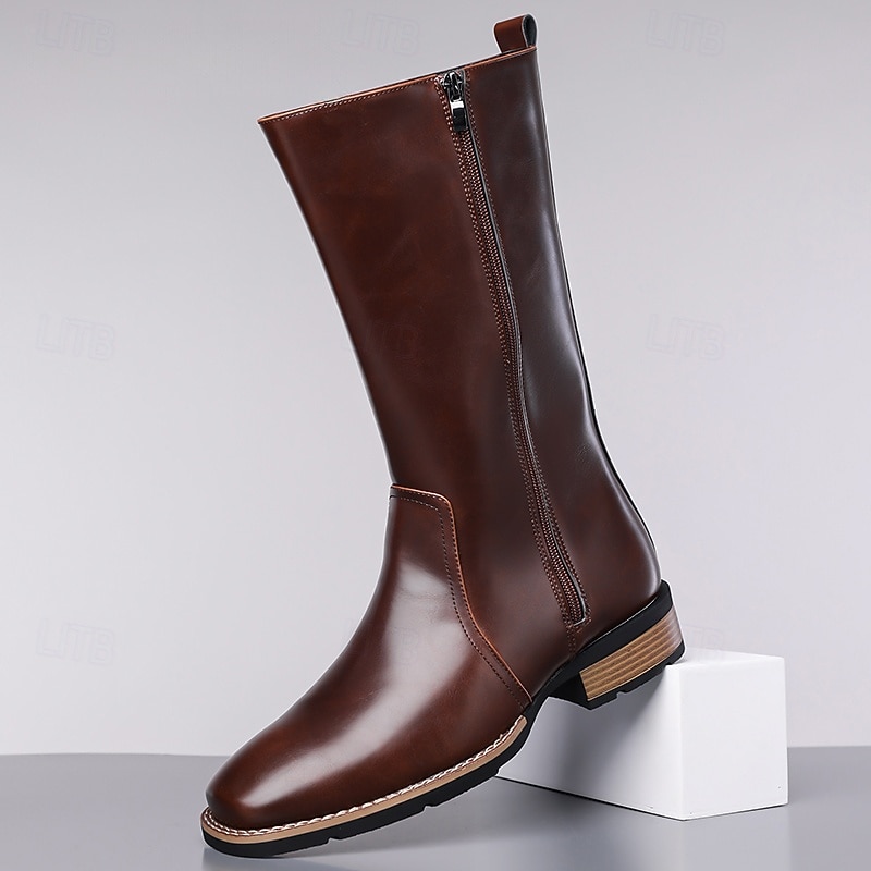 Κλασικές καφέ ανδρικές μπότες ιππασίας | μινιμαλιστικές ψηλές μπότες μέχρι τη μέση της γάμπας με πλαϊνό φερμουάρ, ιδανικές για ζεστές χειμερινές μετακινήσεις και χαλαρό περπάτημα 2026 - $69.99 –P1