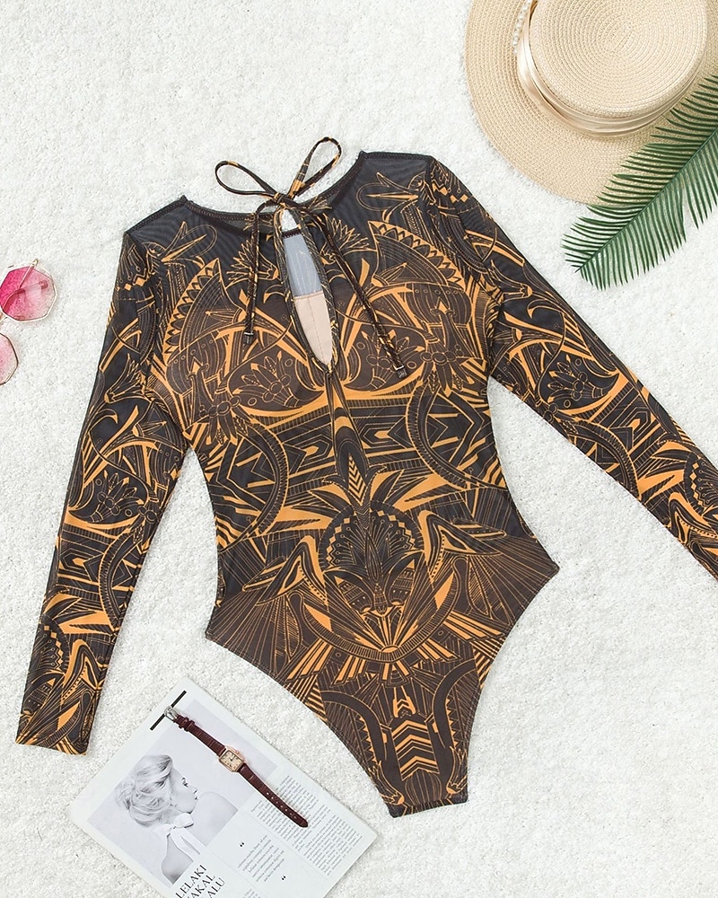 Γυναικεία Προστατευτικά Μαγιό Ολόσωμα μαγιό Γραφική Μπόχο Δίχτυ Προστασία UV Αναπνέει Μακρυμάνικο Μαγιό Σέρφινγκ Παραλία Διακοπές Άνοιξη 2026 - $25.99 –P13