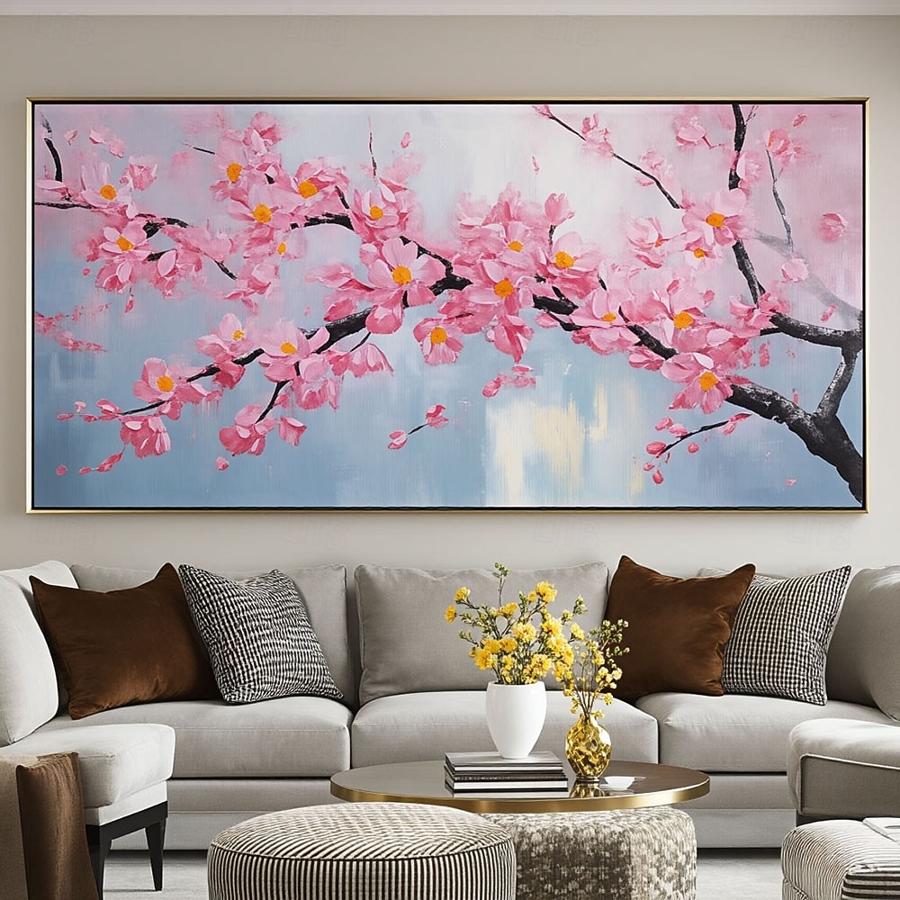 Pictură manuală înflorită cu flori de cireș roz, pictată manual, 3D, peisaj floral, artă de primăvară, textură de floare, artă de perete, pictură abstractă în vârful copacilor, cadou personalizat 2026 - $122.99 –P2