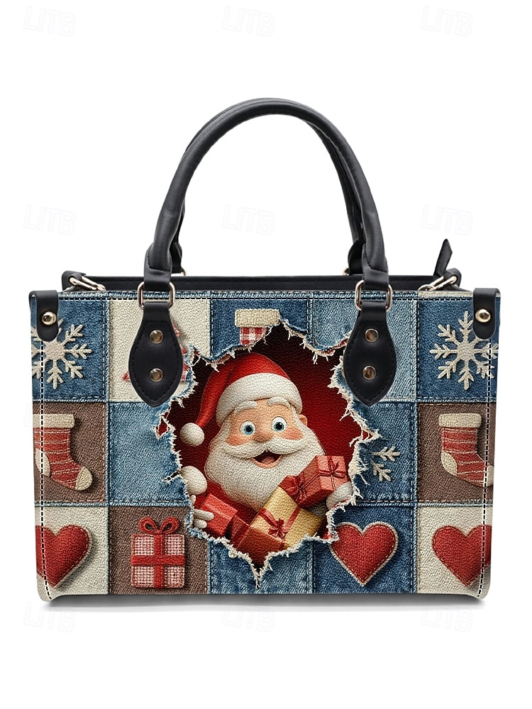 Julväska för kvinnor - konstläder, designad med jultomte och snögubbe, presentväska för kvinnor, handväska för julen, perfekt för fester och vinterutflykter 2026 - $34.99 –P16