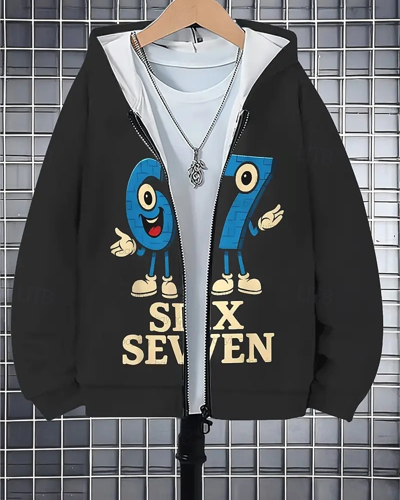 Unisex Jungen 3D Grafik Lustiger Slang 67 Hoodie- und Jogginghosen-Set Sportanzug Jacke & Hose Langarm Frühling Herbst Mode Lässig Komfort Kinder 4-12 Jahre Reissverschluss Mit Kapuze Outdoor Urlaub 2026 - $33.99 –P4