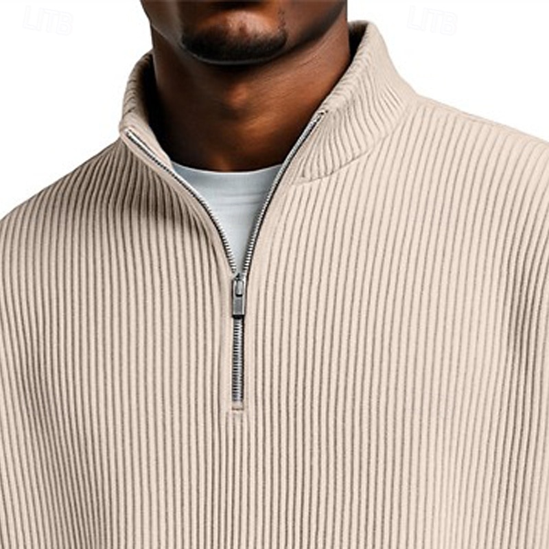 Men's Sweatshirt Corduroy Pullover Quarter Zip Sweatshirt Black Light Green Burgundy Navy Blue Dark Green Standing Collar Plain Textured Casual Daily Sports & Outdoor Streetwear Cool Sportswear 2026 - $24.99 –P9