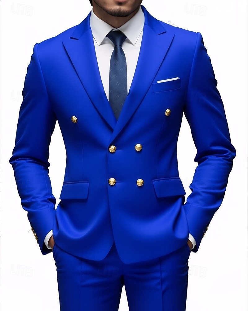 Herre Blazer + kjolebukser Blazer drakter Virksomhet Cocktailfest Bryllupsfest 2 deler Mote Fritid Vår Høst Polyester عادي Lomme Knapper Bekvem Dobbeltkneppet Blazer Blå Mørkegrå Svart Hvit 2025 - $114.99 –P1