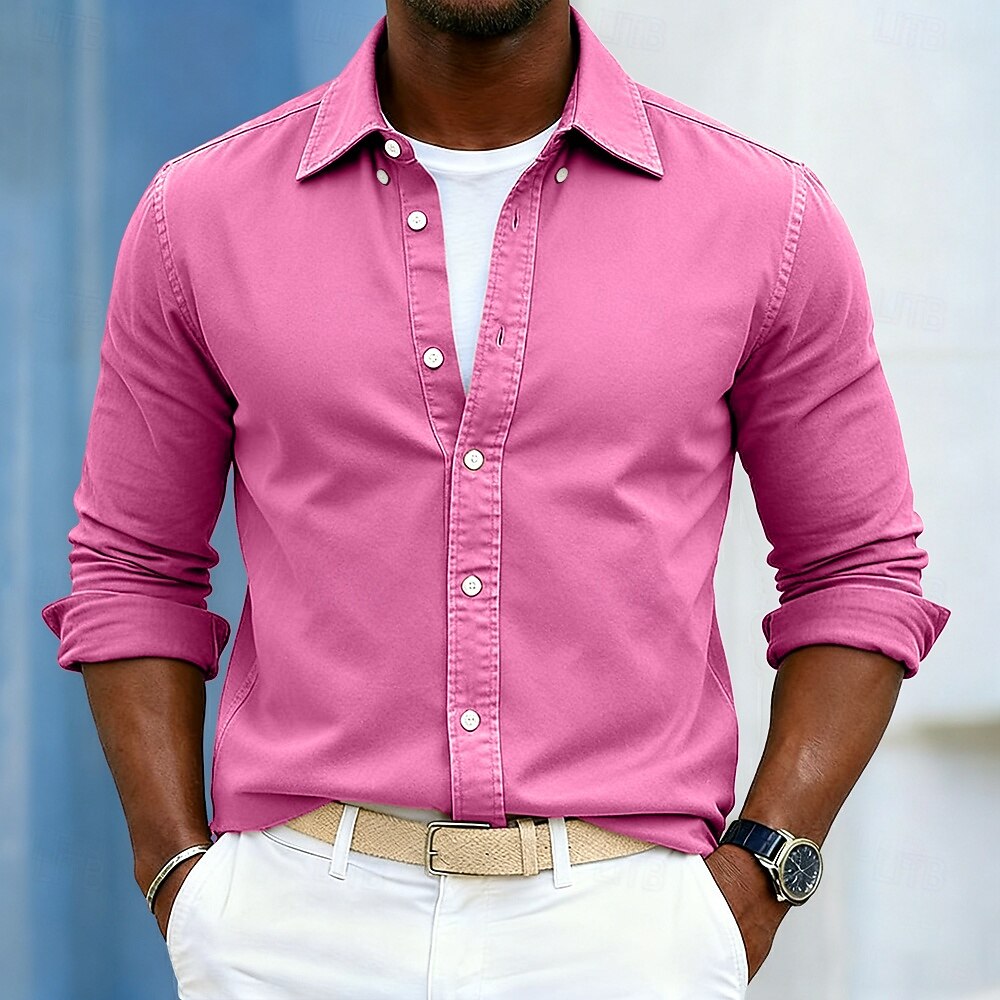 Men's Shirt Casual Shirt Button Up Shirt Acid Wash Shirt Navy Blue Gray Long Sleeve Plain Lapel Casual Daily Clothing Apparel Fashion Modern Smart Casual 2026 - $29.99 –P9