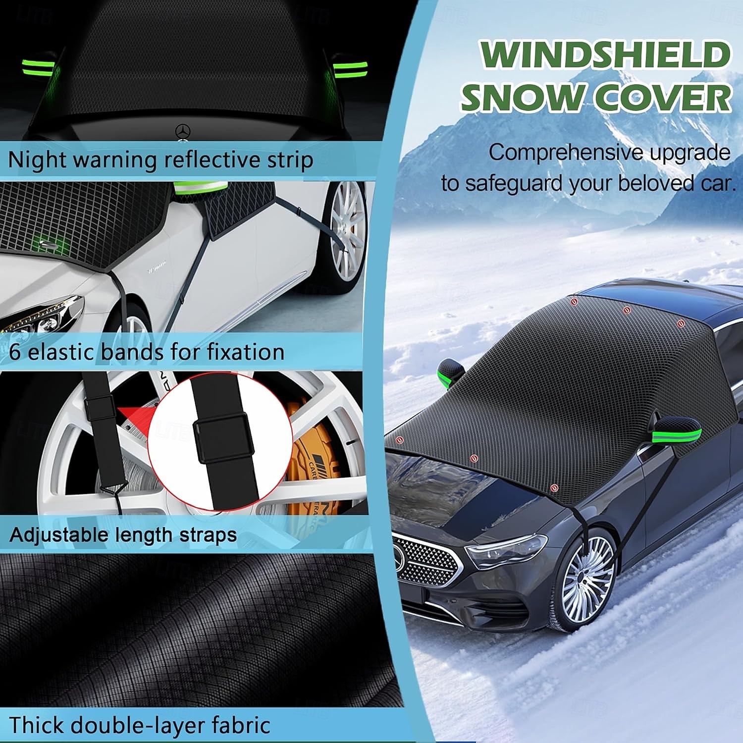 grote auto voorruithoes voor ijs en sneeuw - auto voorruit sneeuwhoezen met zijruit &achteruitkijkspiegelbeschermer, magnetische winterbescherming tegen sneeuw, universeel voor de meeste auto's, 2026 - $16.99 –P7
