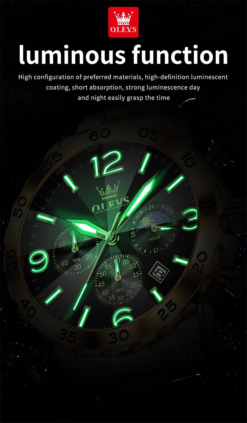 The New Olevs Men'S Business Watch Features A Luminous Moon Phase Calendar Small Three-Hand Multi-Functional Digital Large Dial Quartz Watch Which Is A Fashionable Casual Waterproof And Sporty Me 2025 - $34.99 –P9