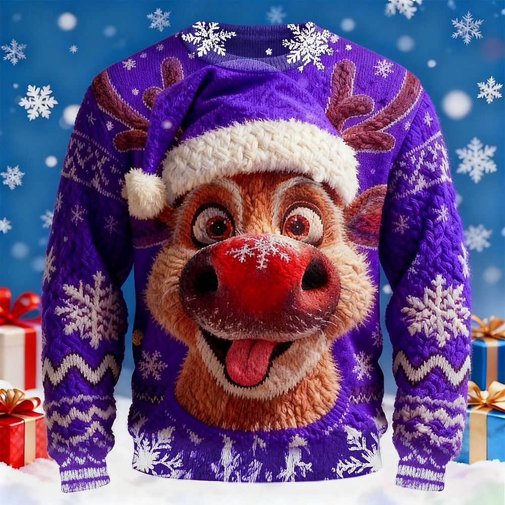 Stygg julegenser Herre Hver Trykt mønster Pullover genser Strikketøy Crewneck Fritid Feriereise Daglig Hold Varm Langermet Vår Høst Vinter Rød Blå Lilla 2025 - $36.99 –P3