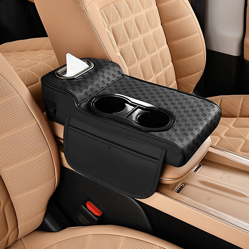 Organizator 5 în 1 pentru consola centrală auto cu suport îmbunătățit pentru coate - husă pentru cotieră din piele ecologică, suport pentru pahare &buzunare de depozitare, potrivire universală pentru 2026 - $27.99 –P4