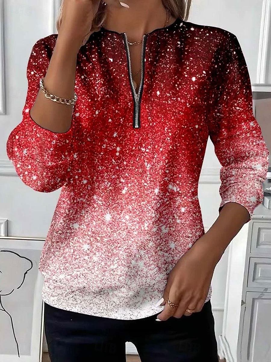 Damen Pullover Sweatshirt Zip Up Sweatshirts Grafik Mode Casual Langarm Rundhals Regulär Tops Straße Täglich Zipper Druck Blau Rosa Rot Orange Herbst Winter 2026 - $27.99 –P1