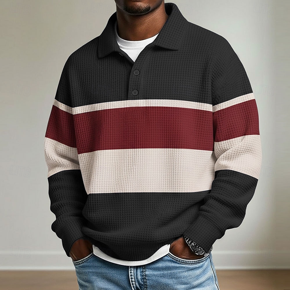 Per uomo Strisce orizzontali Magliette Polo a Nido d'Ape Polo da rugby Manica Lunga Magliette polo Camicie con Colletto Casual Athleisure Abbigliamento quotidiano Bottoni Primavera Autunno Inverno del 2026 a $26.99 –P4