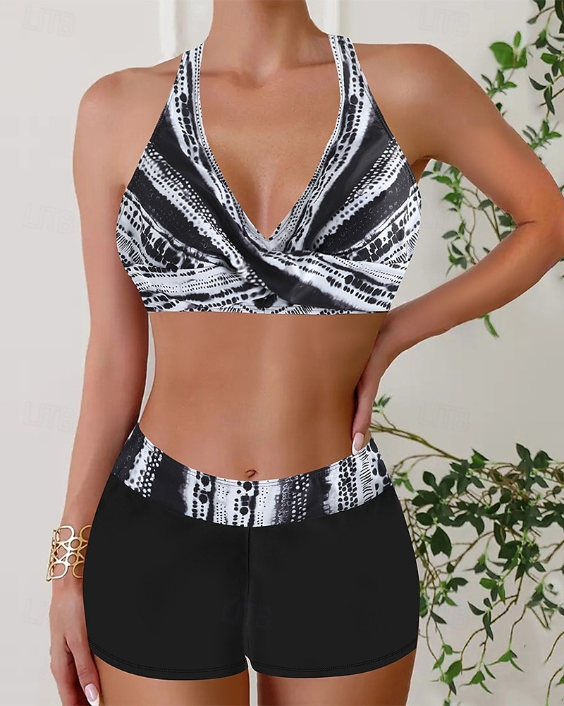 Women's Swimwear 2 Piece Shorts Swimsuit Backless Vacation Beach Wear Geometic V Neck Sleeveless Bathing Suits 2026 - $24.99 –P10