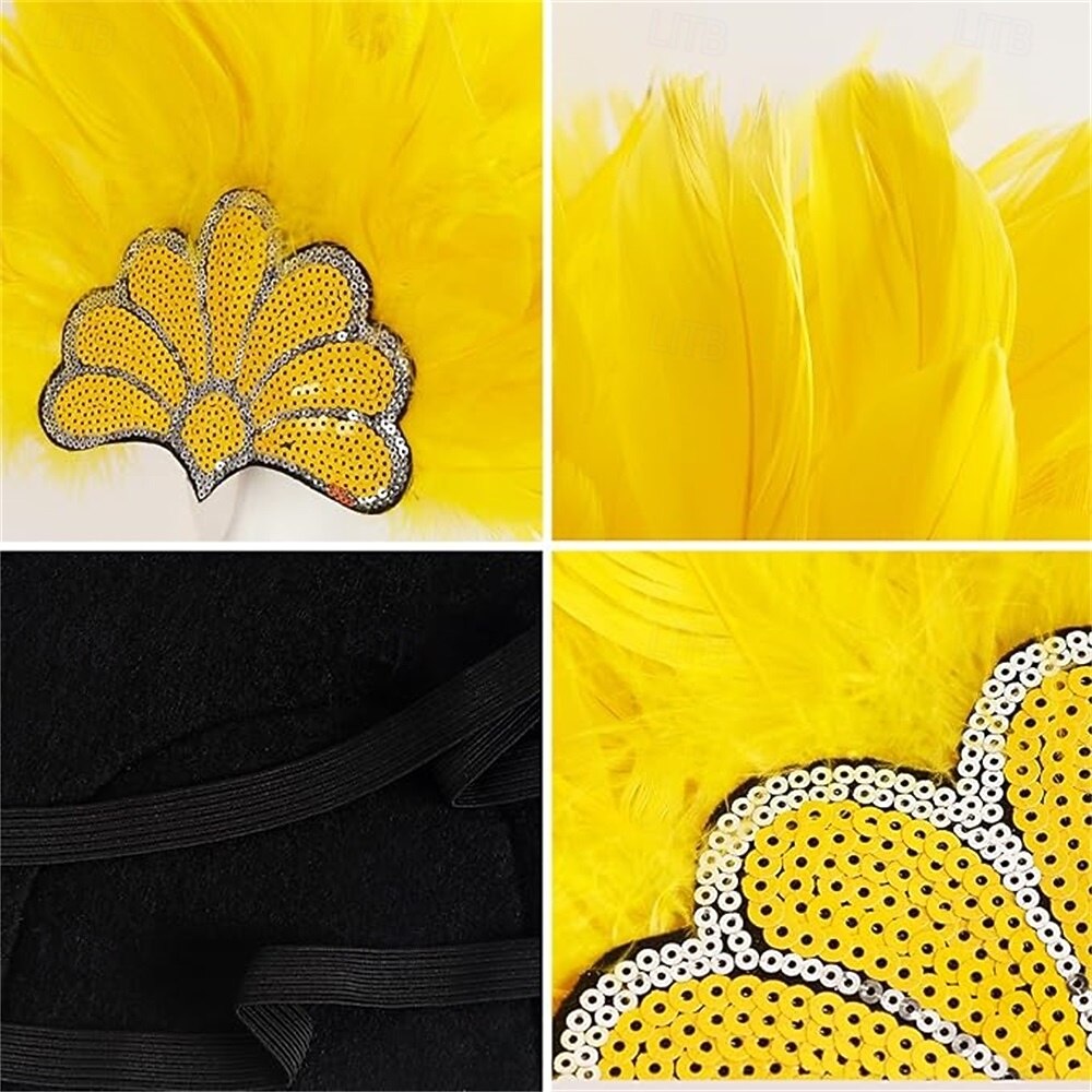 Karneval 2026 Rio Karneval Samba Accessoires Karneval Federkopfschmuck für Damen - Gelbes Pailletten Kostümkopfteil - Mardi Gras Festival Schau-Mädchen Haar Zubehör Brasilien Festival 2026 - $12.99 –P3