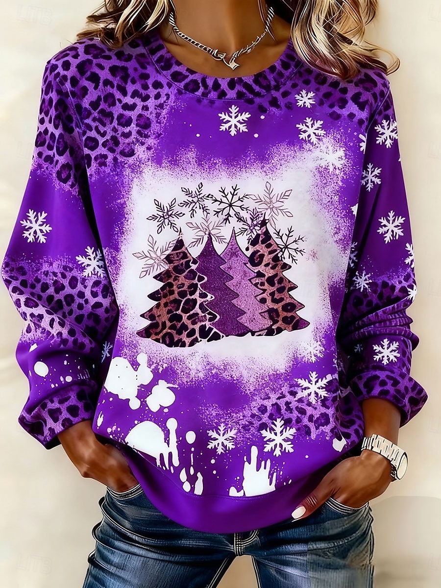 Per donna Felpa Pullover Felpe con cappuccio Grafico Leopardo Albero di Natale Moda Casual Manica Lunga Girocollo Top Regolari Streetwear Abbigliamento Quotidiano Casuale Stampato Nero Rosso Viola del 2025 a $29.99 –P3