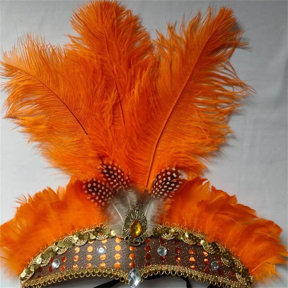 Carnival 2026 Rio Carnival Samba Accessories Hot Pink Ostrich Feather Headdress for Women - Sequin Rhinestone Headpiece - Carnival Showgirl Mardi Gras Costume Brazil Festival Performance Costume 2026 - $15.49 –P15