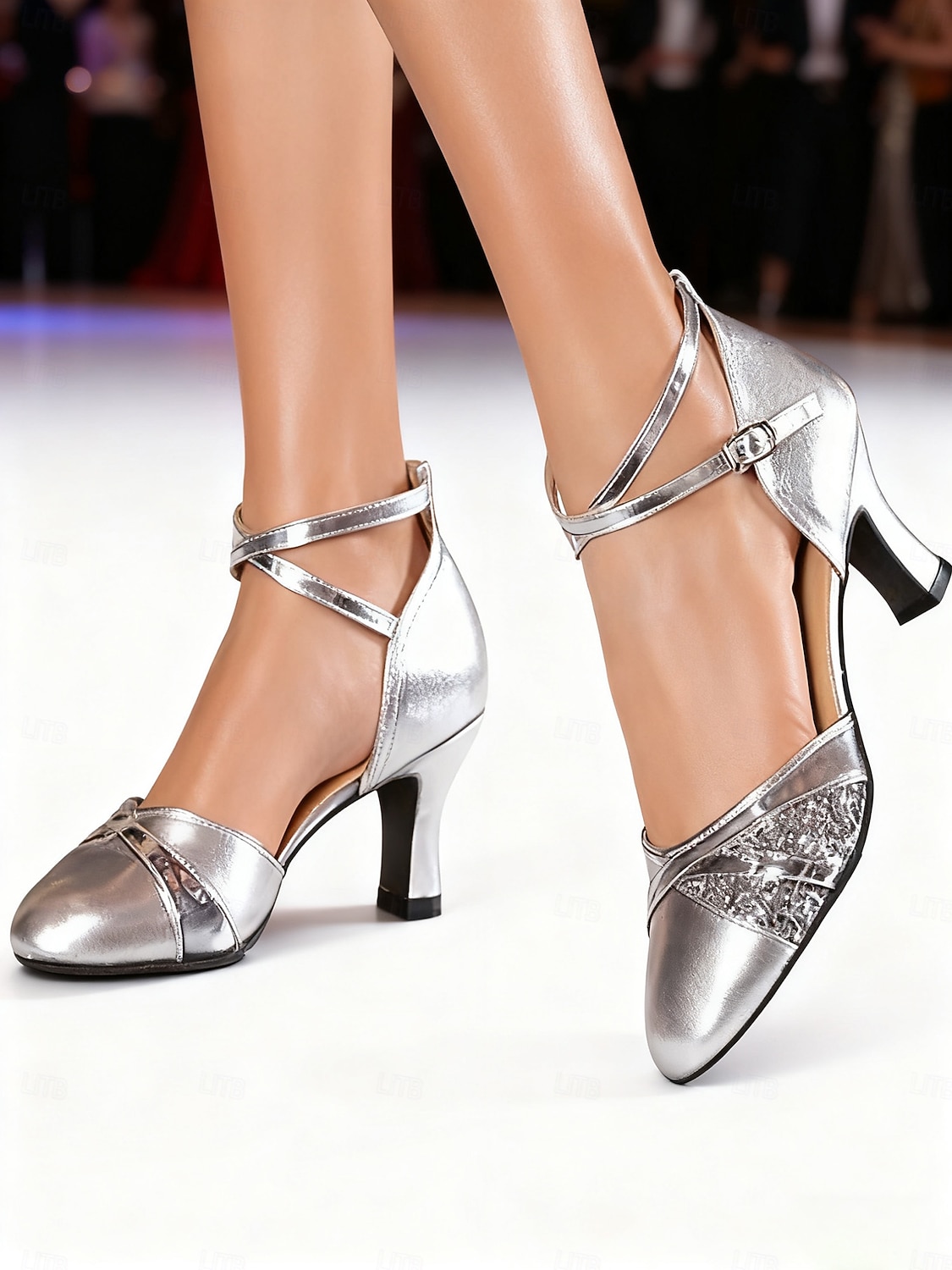 Goldene Damen-Lateintanzschuhe mit gekreuzten Knöchelriemen – glänzende Glitzer-Absätze für Salsa, Tango und Bühnentraining 2026 - $42.99 –P3