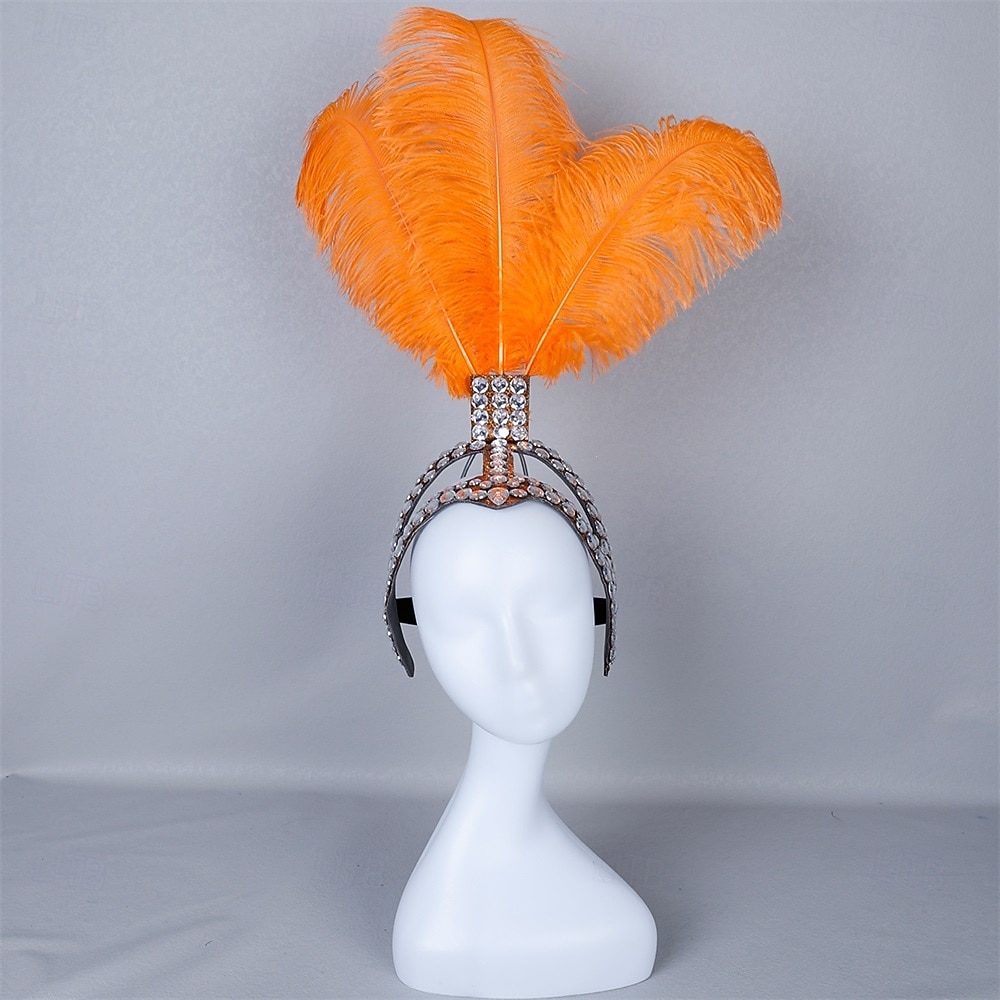 Carnaval 2026 Accesorios Samba del Carnaval de Río Diadema de Showgirl de Plumas de Avestruz Blanca - Diadema de Cristales y Piedras - Accesorio de Vestuario Burlesque Gatsby para Festival de Brasil 2026 - $53.99 –P8