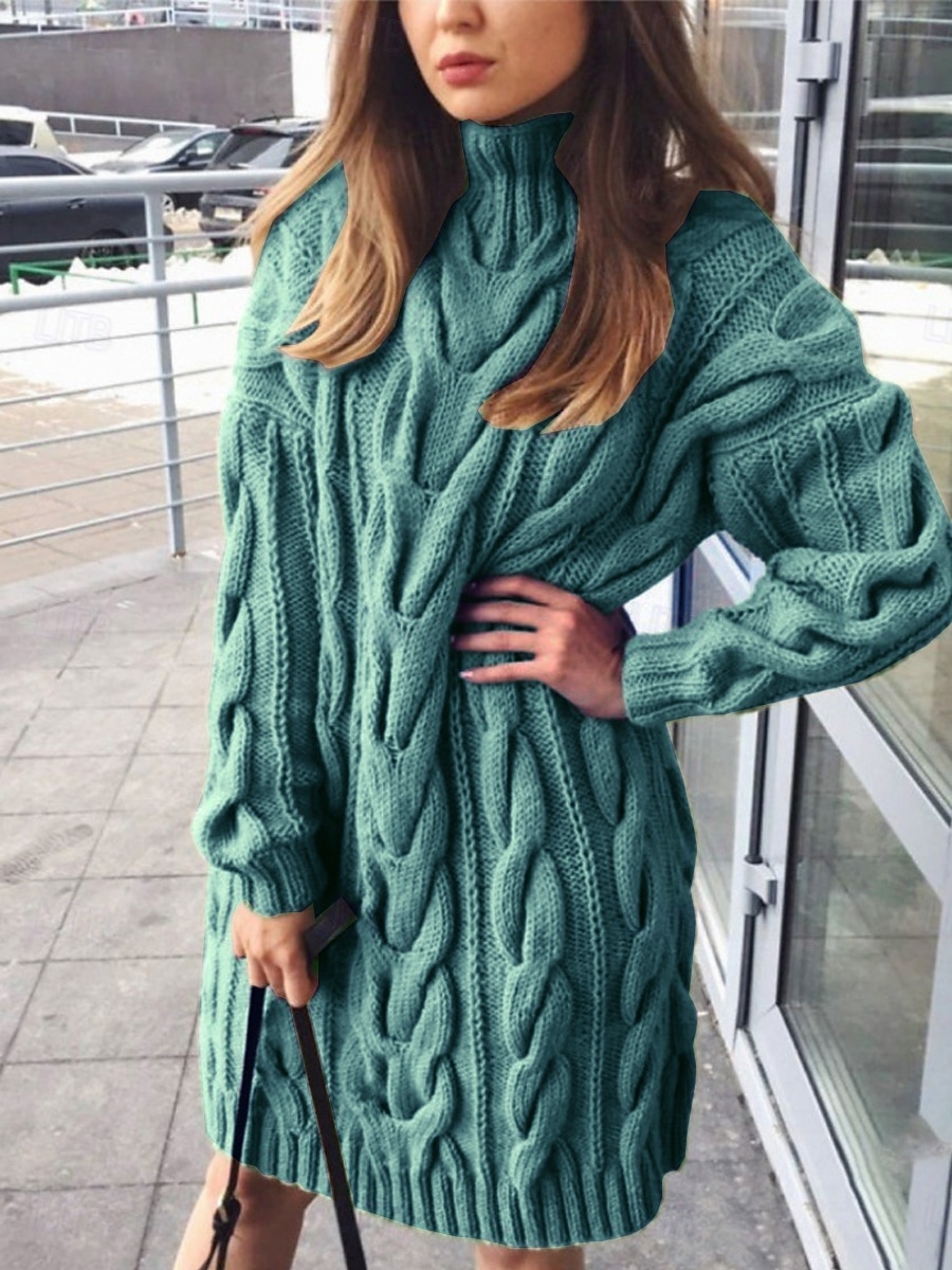 Damen Pullover Pullover Kleid Lässig Weich Einfarbig Gerippt Rundhalsausschnitt Gestrickt Langarm Lange Oberteile Stricken Outdoor Täglich Wochenende Schwarz Grün Herbst Winter 2026 - $39.99 –P2