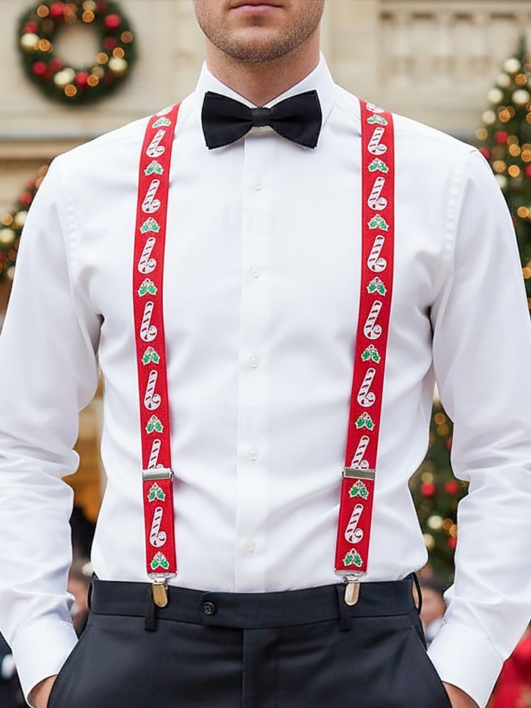Juleseler til herre – røde med sukkerstang- og kristtorndesign, justerbare for høytidsfester og festlige sammenkomster 2026 - $11.99 –P2